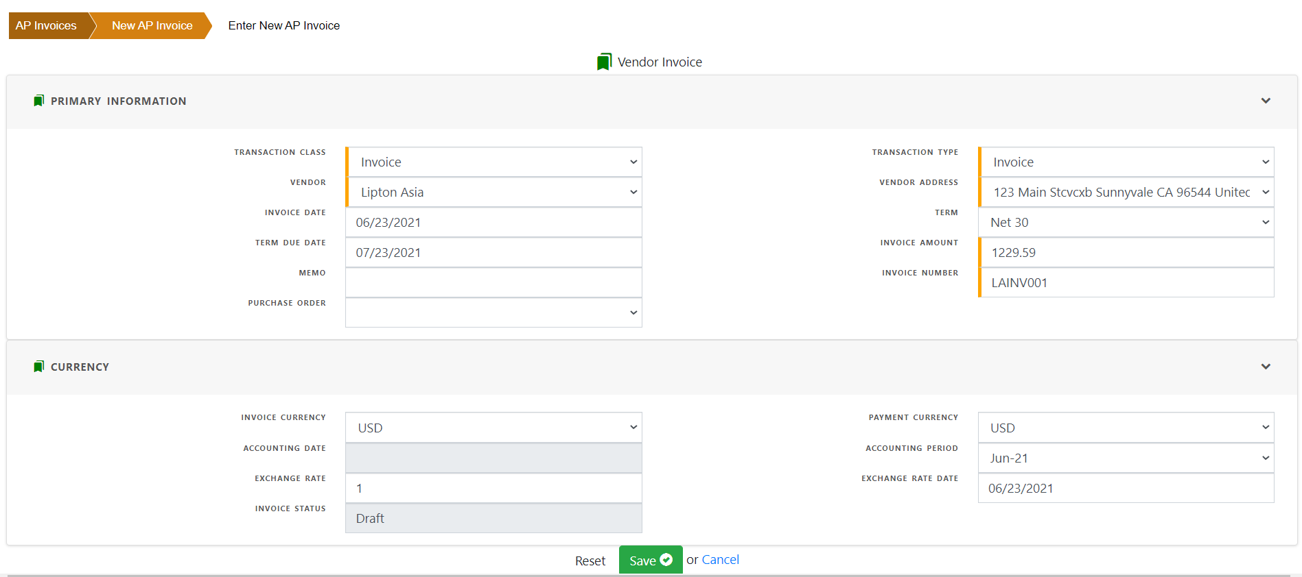 Payables Invoice