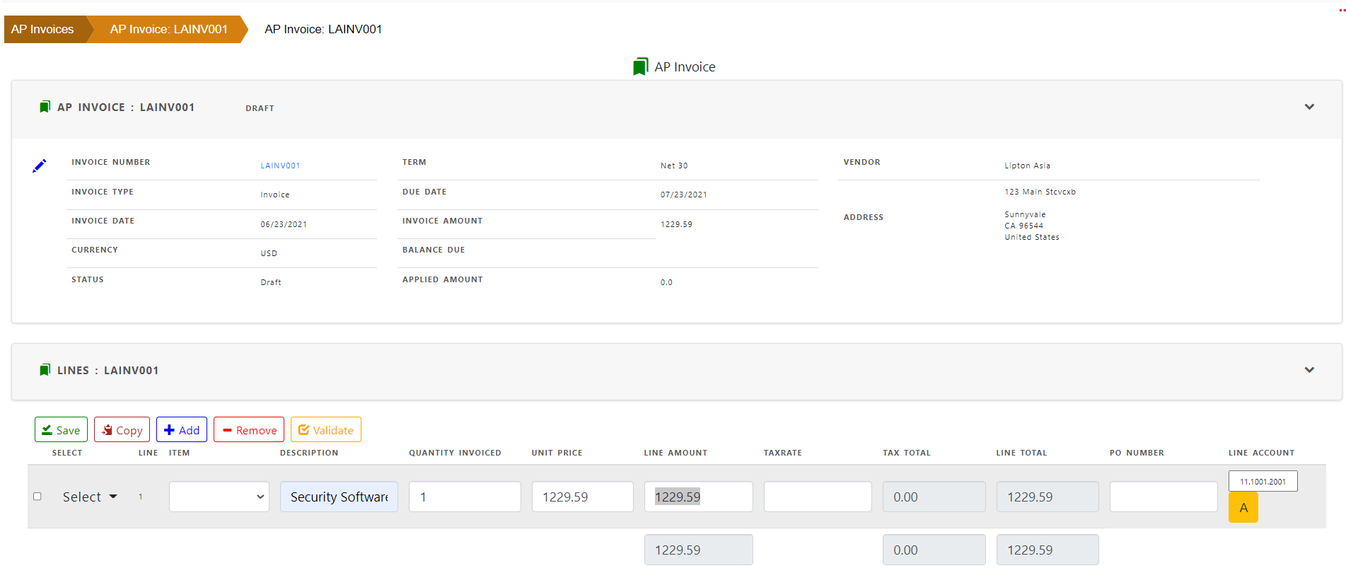 Payables Invoice