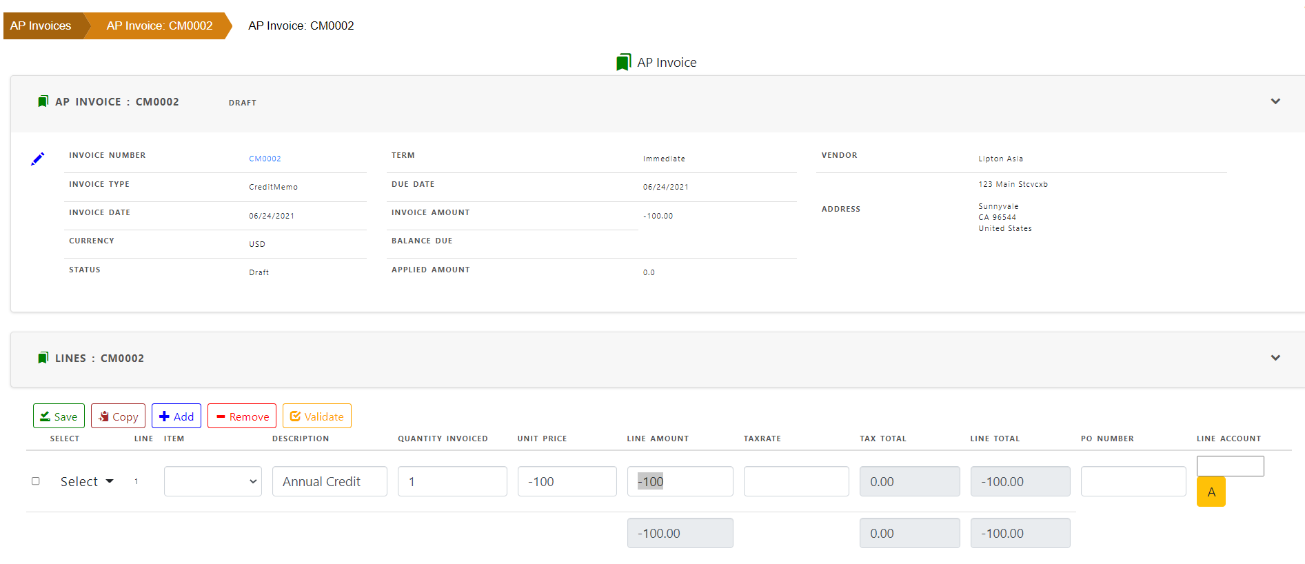 Payables Invoice