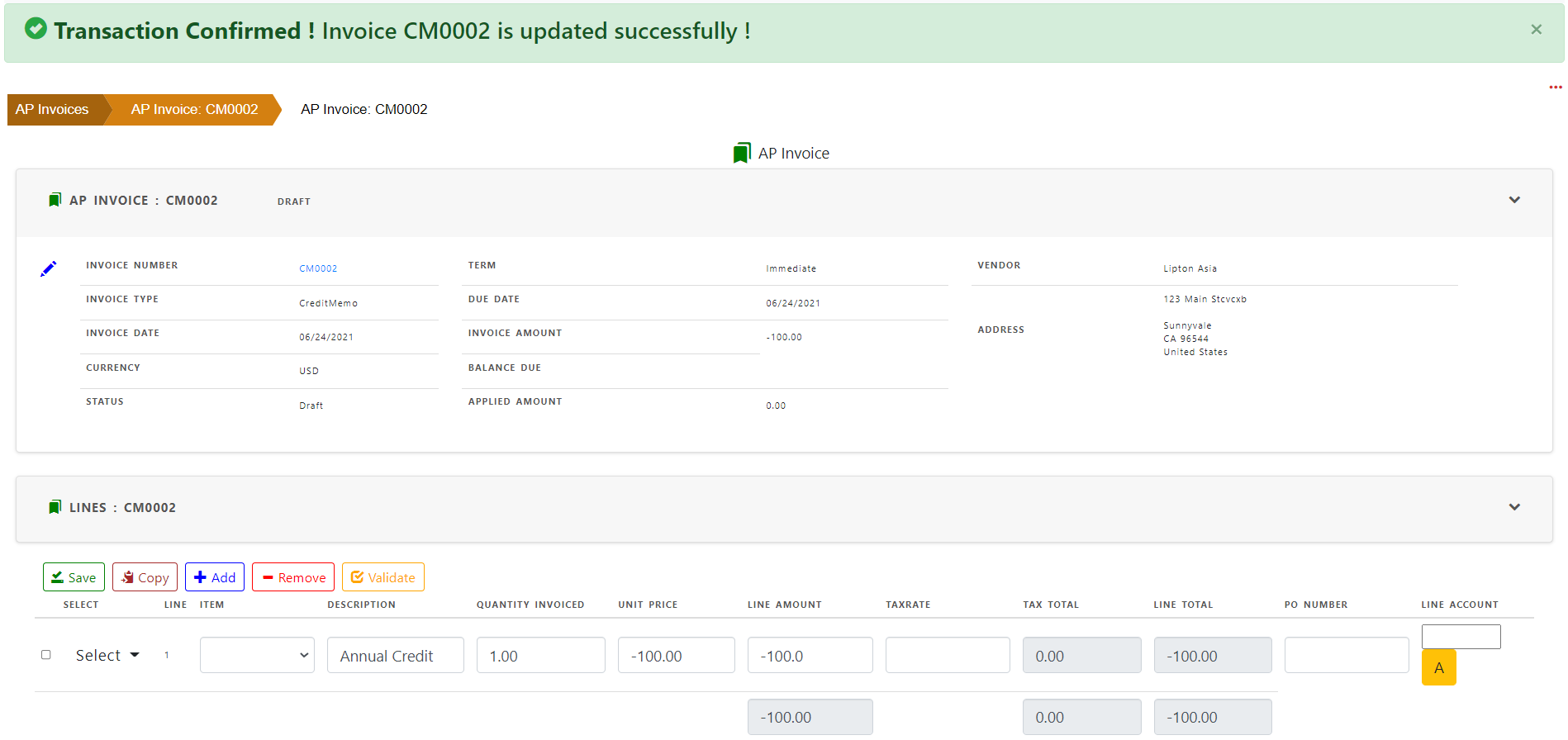 Payables Invoice