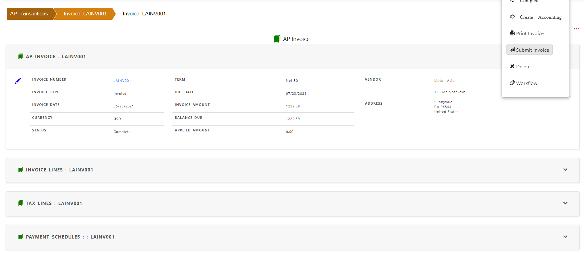 Payables Invoice