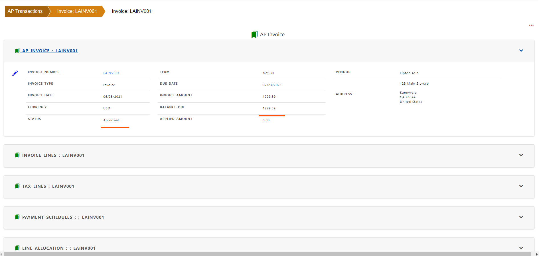 Payables Invoice