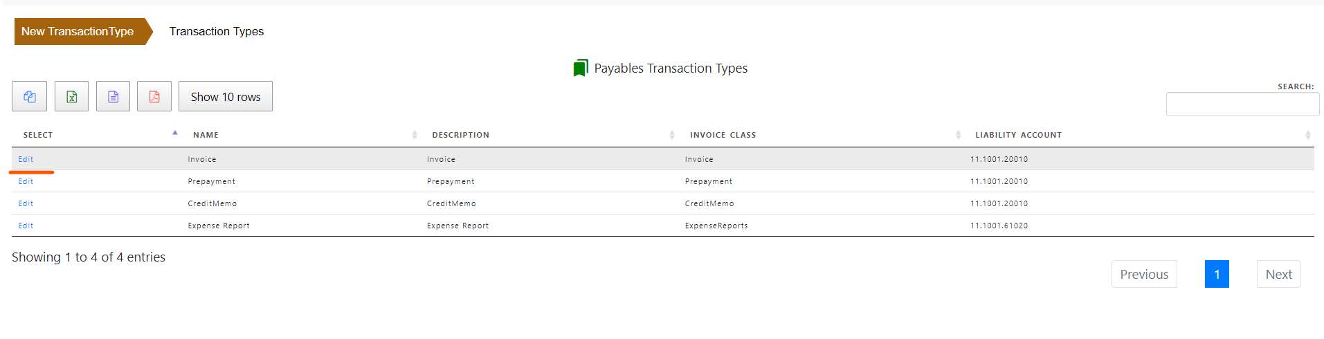 Payables Transaction Types