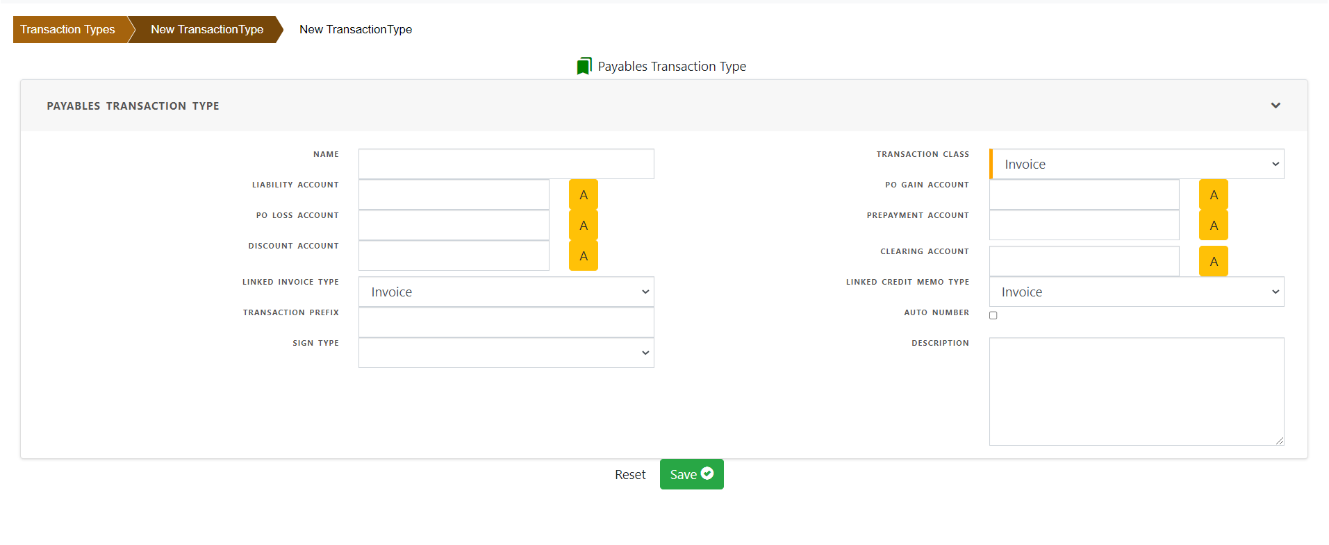 Payables Transaction Types