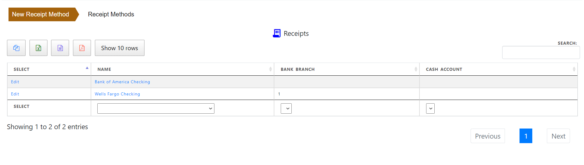 AR Receipt Method