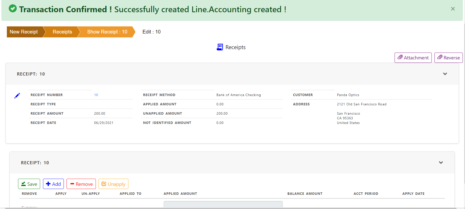 AR Receipt Transaction