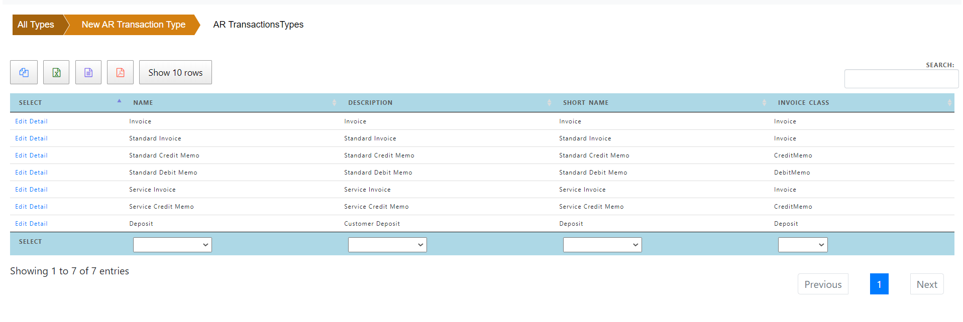 AR Transaction Types