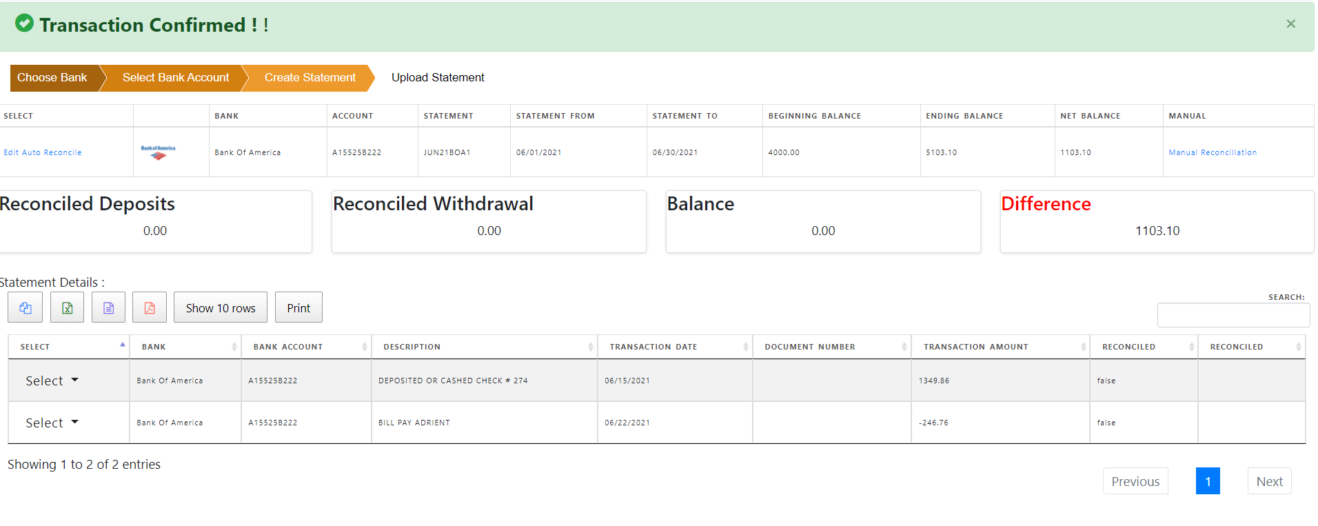 Bank Statement