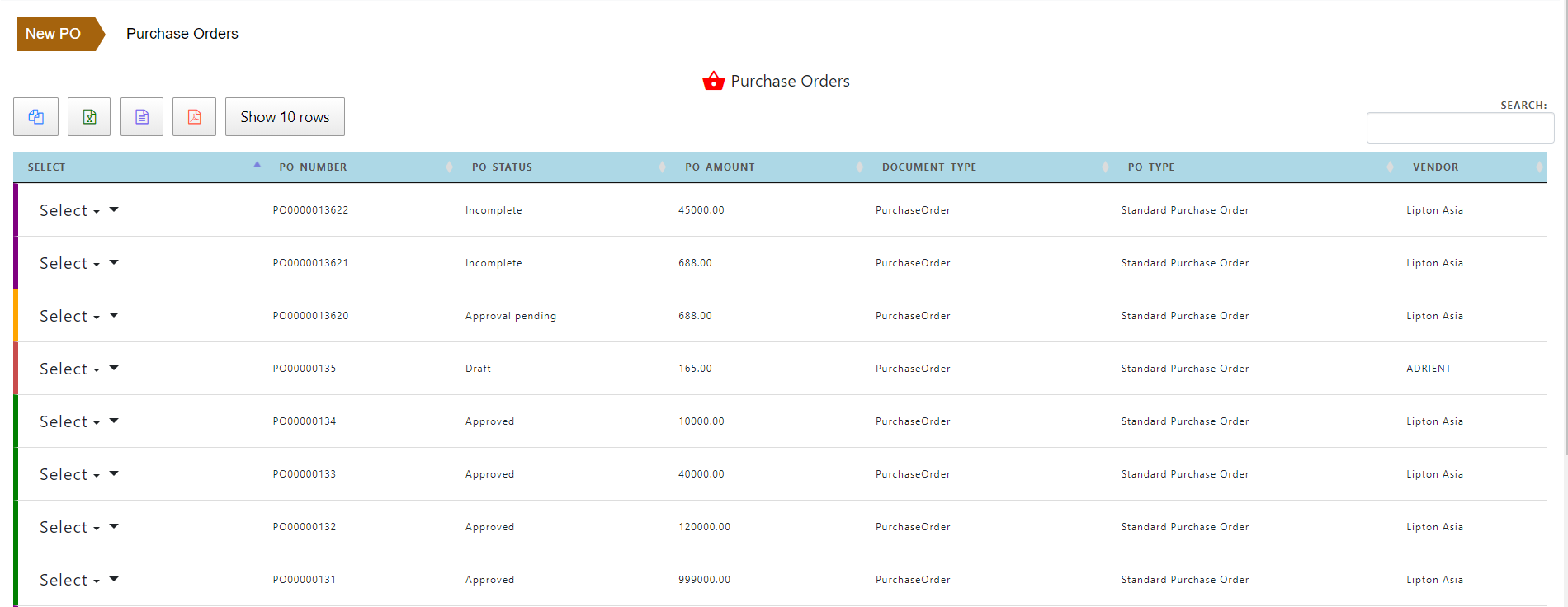 Entering Purchase Order