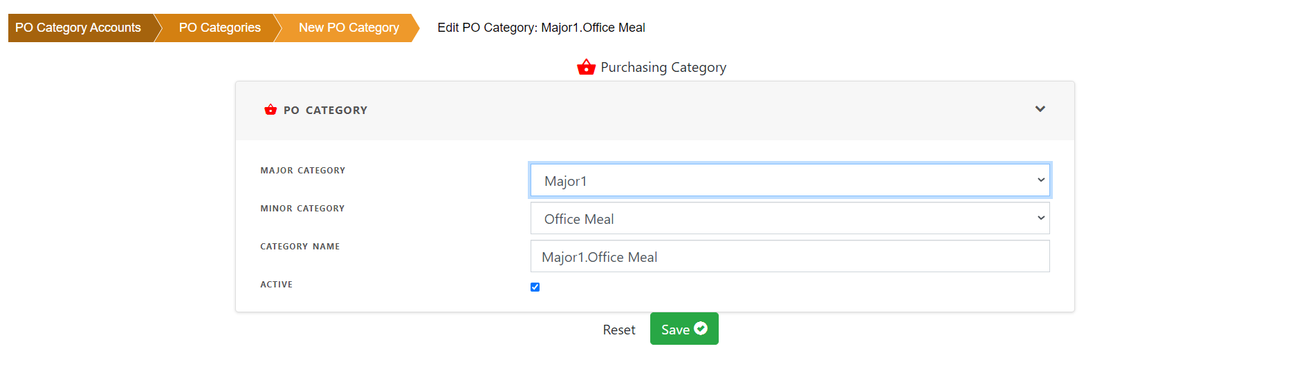 Purchase Order  Category