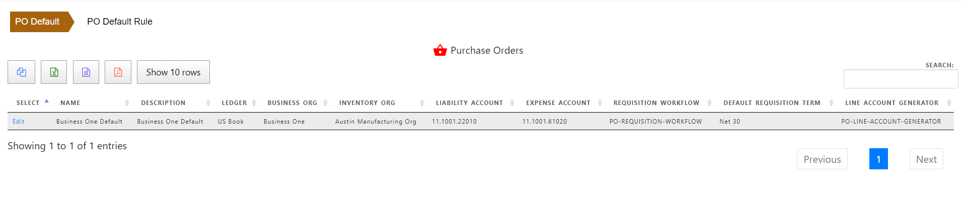 Purchase Order  Default