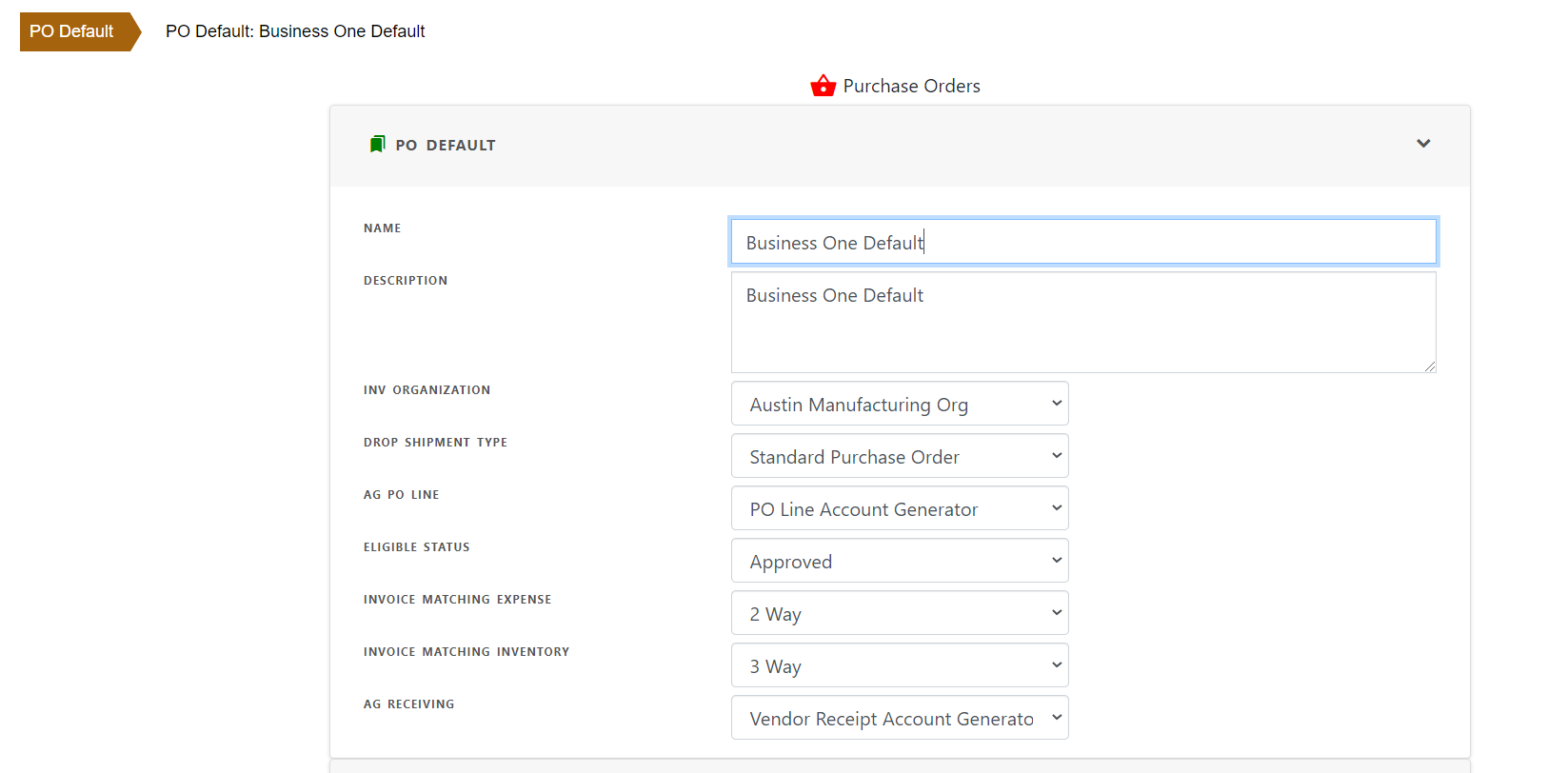 Purchase Order  Default