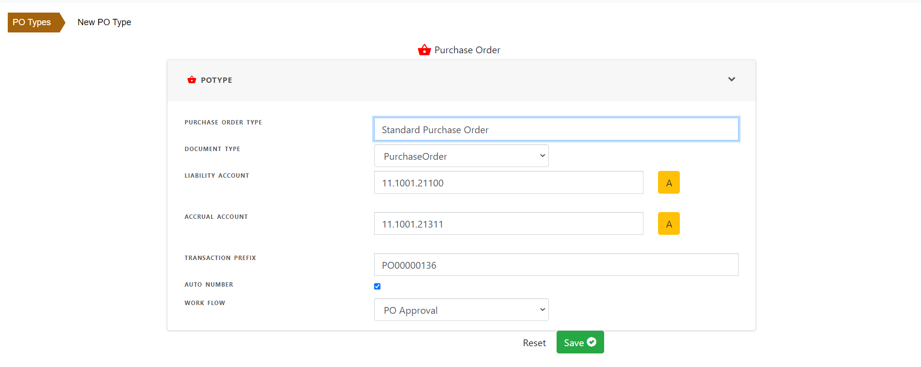 Purchase Order Type