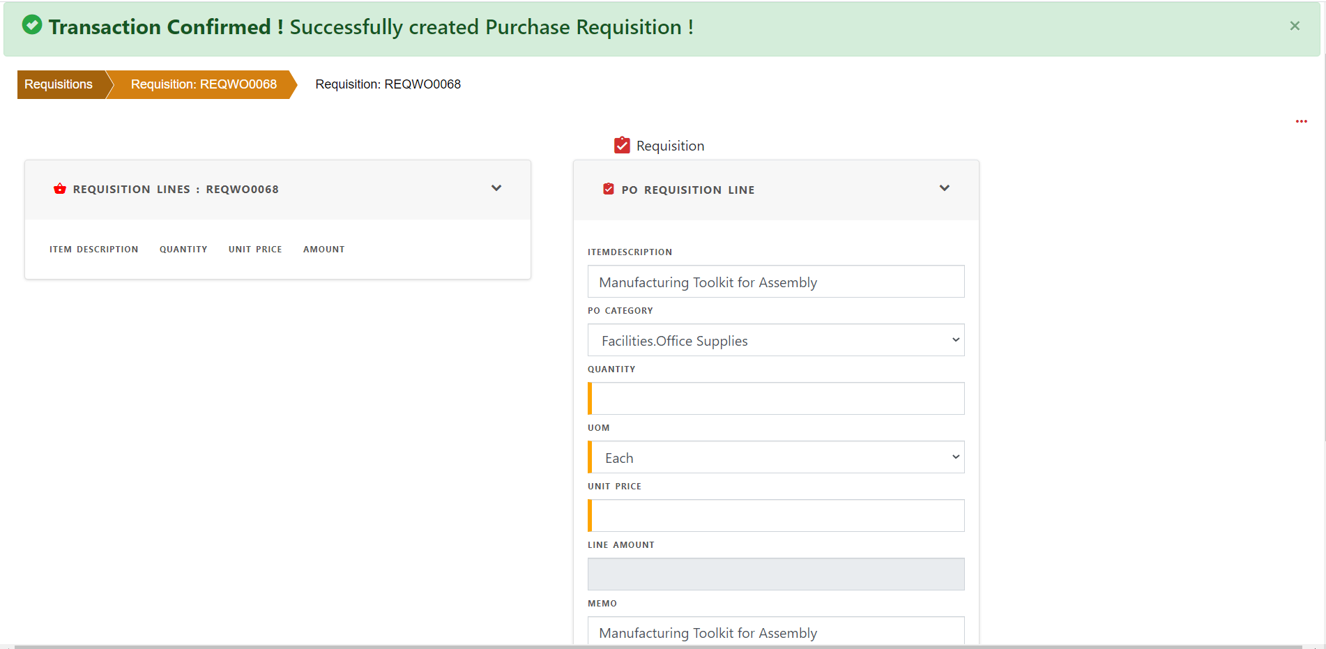 Import requisition