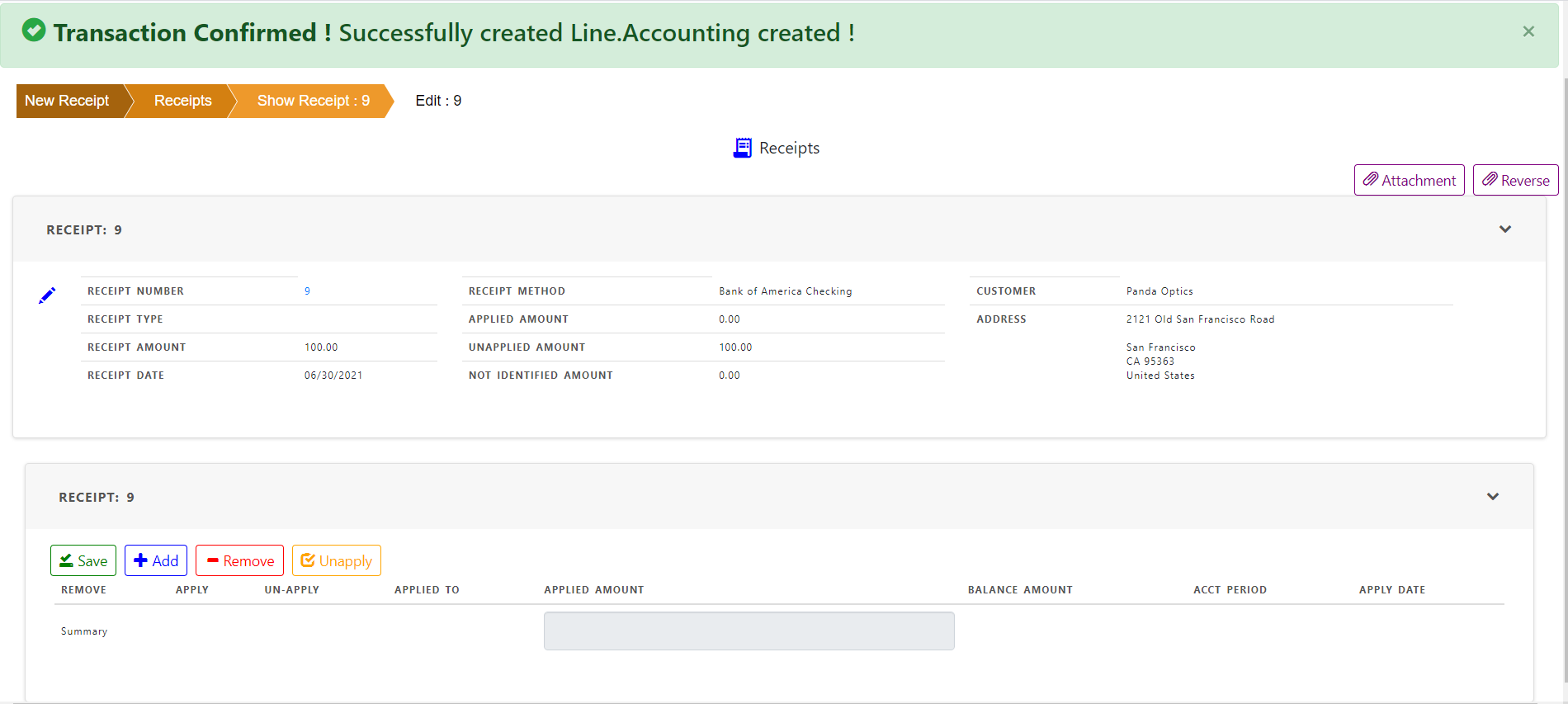 AR Deposit Receipt