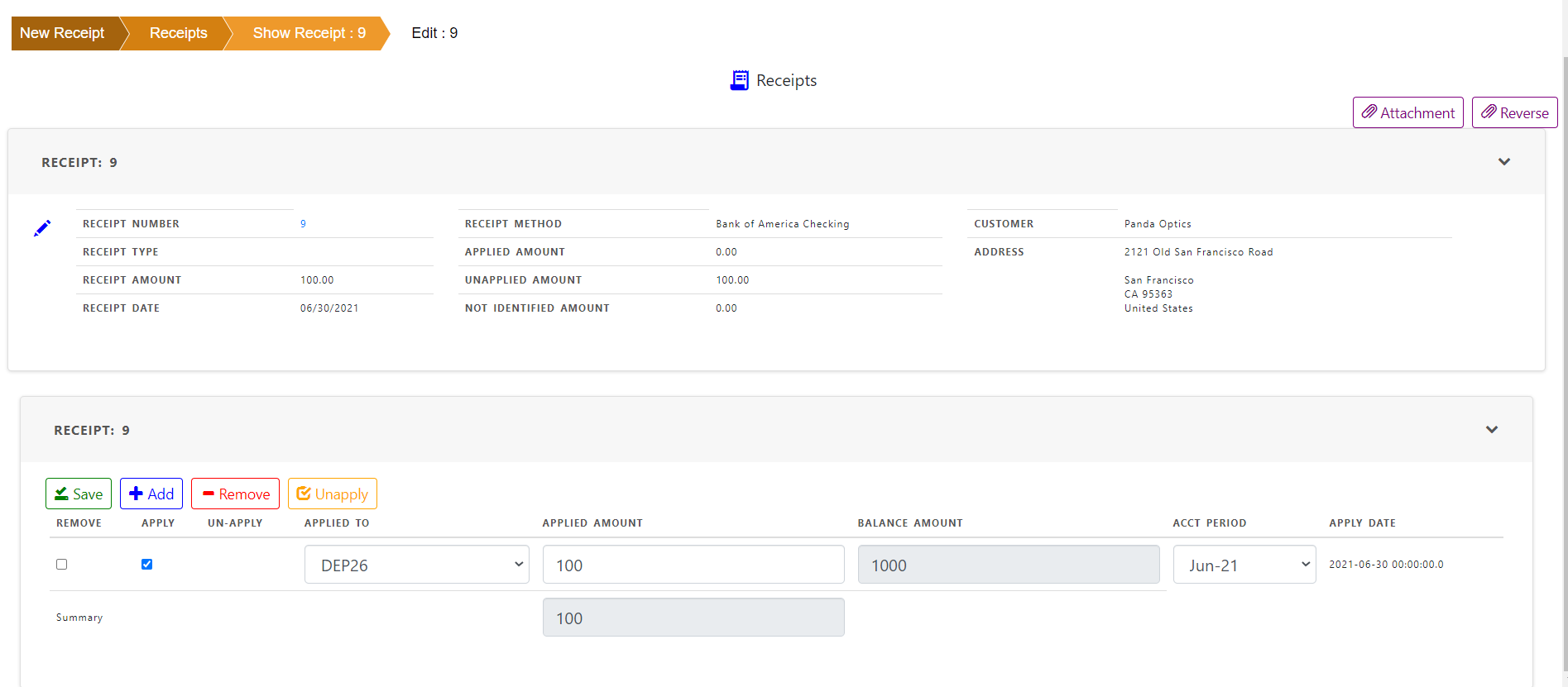 AR Deposit Receipt