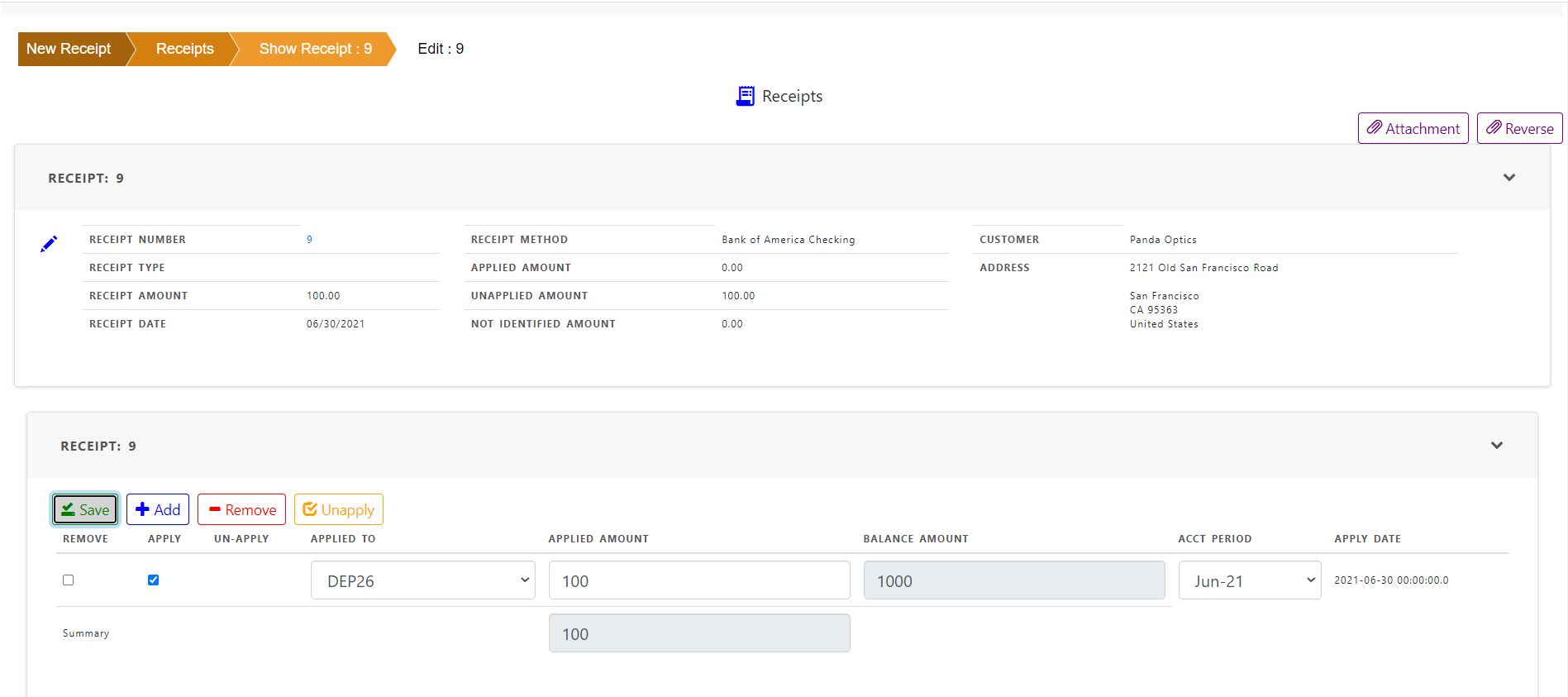 AR Deposit Receipt