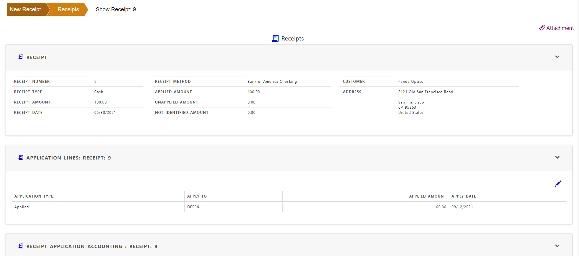 AR Deposit Receipt