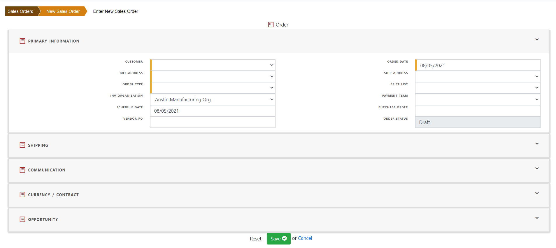 Create Empty Sales Order